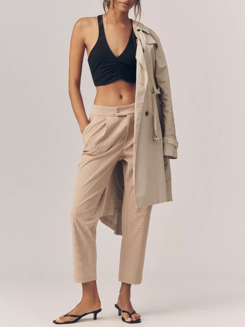 Anthropologie Varley Cohen Tapered Pants in Cream/Tan Relaxed Fit Cropped NWT